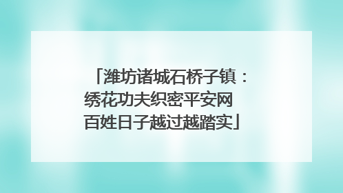 潍坊诸城石桥子镇：绣花功夫织密平安网 百姓日子越过越踏实
