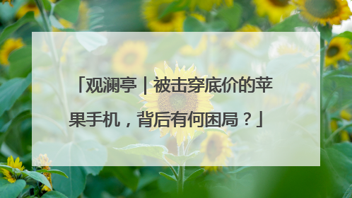 观澜亭｜被击穿底价的苹果手机，背后有何困局？